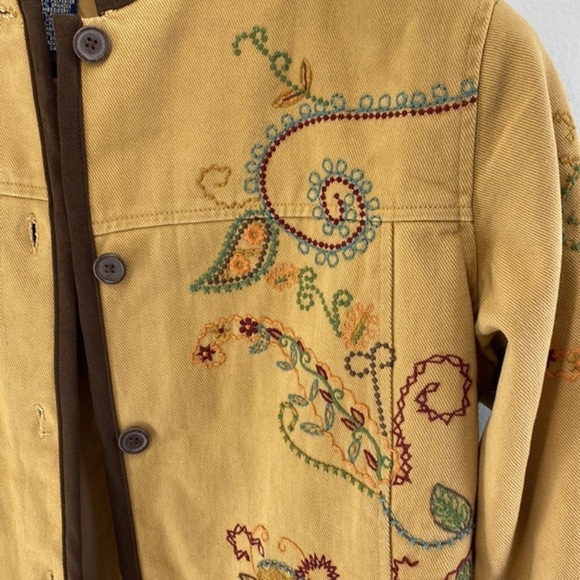 DENIM & CO. 1980s Vintage Embroidered Denim Jacket Coat - Brown - Picture 8 of 17